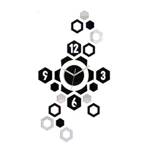3D nalepovacie hodiny Hexagon čierno-zrkadlové